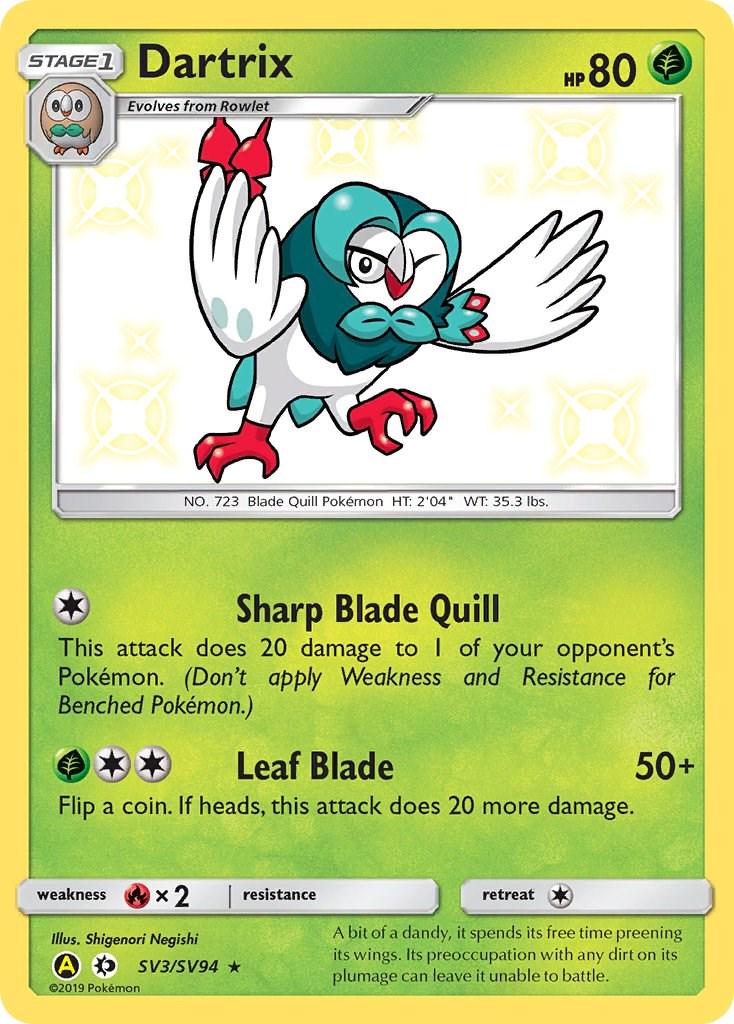 Hidden Fates Dartrix Pokémon card
